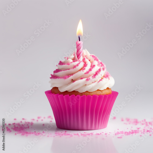 birthday cupcake with candle  (ID: 652160330)