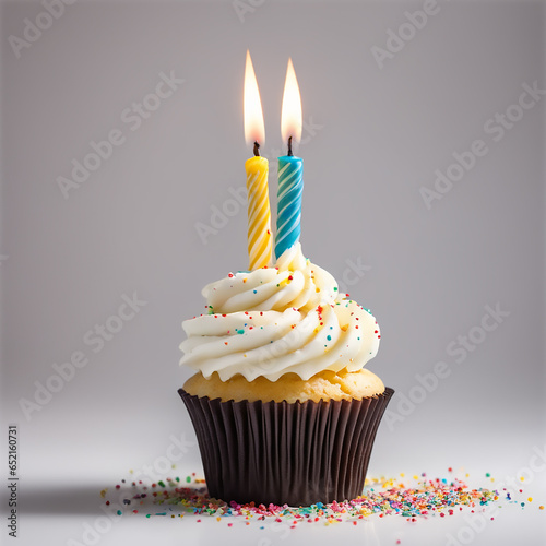 birthday cupcake with candle  (ID: 652160731)