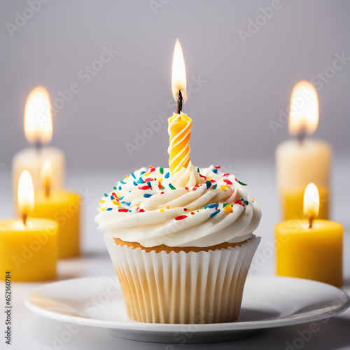 birthday cupcake with candle  (ID: 652160784)