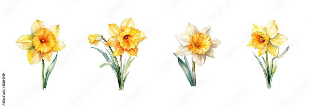 Obraz premium Watercolor flowers on a white background without shadows for illustration.