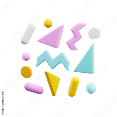 Colorful retro elements in cute 3d style, vector illustration isolated on white background.