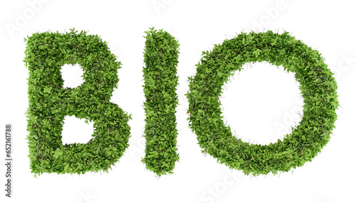 Ecology word bio made of grass in 3d render image symbol concept on white background