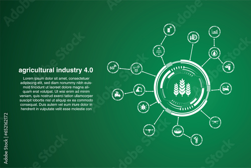 Industry 4.0 icon with the concept of agriculture and plantations with smart farmers. digital iot farming methods and farm automation. © Muhammad