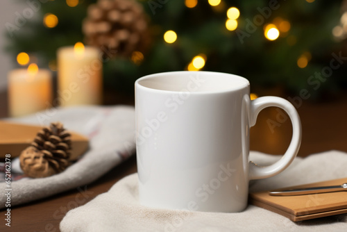 Design a festive and cozy Christmas themed white mug
