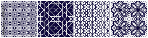 Arabic vector seamless patterns set. Repeated arab background with elegant arabesque. Islamic decorative template texture. Backdrop in eastern style for textile and fabric prints and design