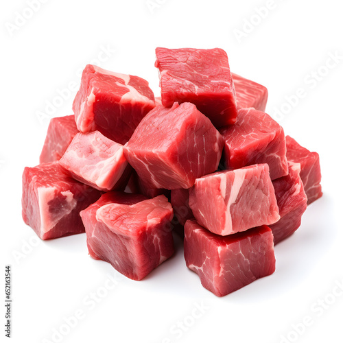 fresh beef meat cubes on white