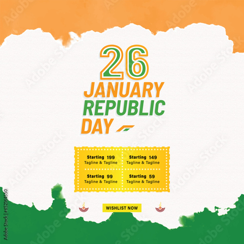 26th January republic day sale design with watercolor