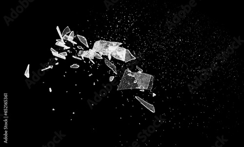Broken glass on the black bachground. Isolated realistic cracked glass effect. 3d illustration 