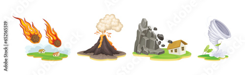 Natural Disaster with Elemental Calamities and Catastrophe Vector Set