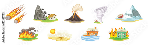 Natural Disaster with Elemental Calamities and Catastrophe Vector Set