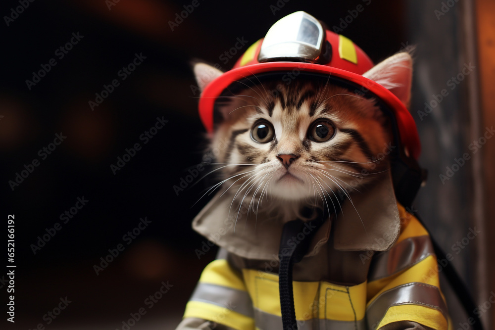 cute cat animal firefighter uniform