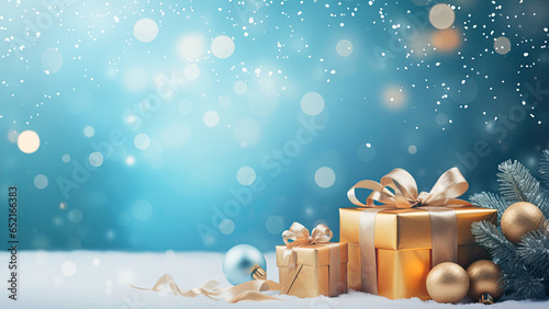 Christmas background with christmas baubles, gifts decoration - Xmas theme