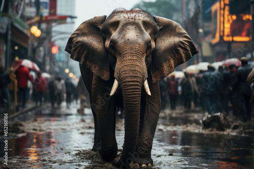 a massive asian elephant roaming in the city  ai generated.