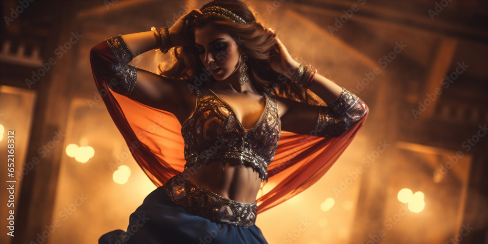 A belly dancer performing in Middle Eastern night - obrazy, fototapety, plakaty 