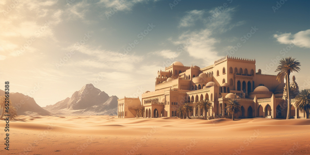 luxurious palace in the desert - obrazy, fototapety, plakaty 