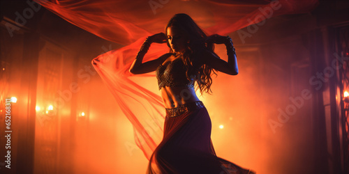 A belly dancer performing in Middle Eastern night