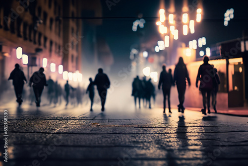 Crowd of people walking on the street at night