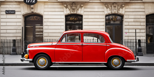 Foto A Paris taxi cab with its bright red color.