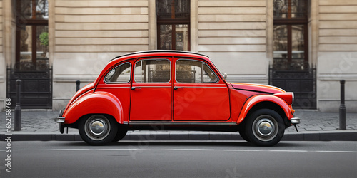 A Paris taxi cab with its bright red color.