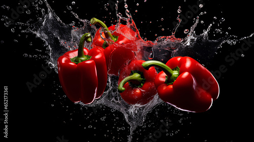 Bell pepper with fresh water drop on black background
