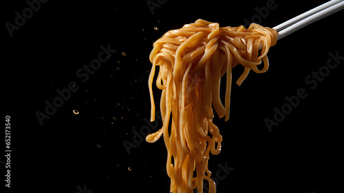 Chobstick grab noodle on black background photo