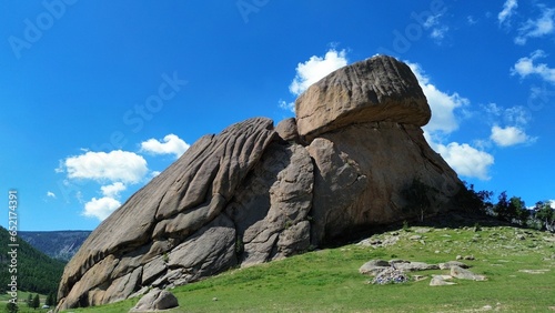 Turtle Rock is a Mongolian sightseeing destination, gigantesque rock made and carved into a turtle by only wind and rain water in Mongolia photo
