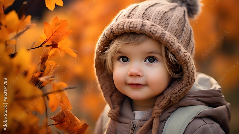 close-up portrait of a kid with soft lighting and an autumn backdrop. Generative Ai. close-up portrait of a kid with soft lighting and an autumn backdrop. Generative Ai.