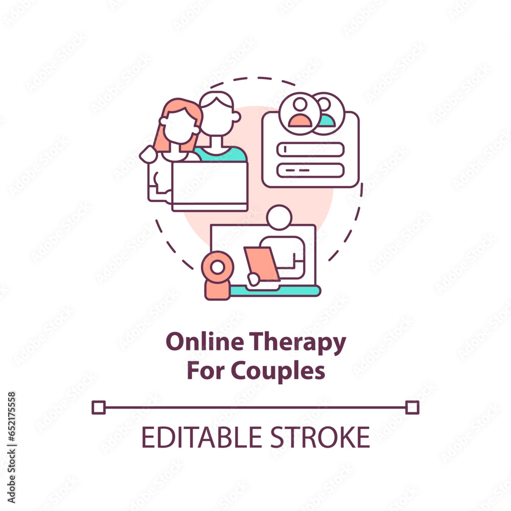2D editable online therapy for couples thin line icon concept, isolated vector, multicolor illustration representing online therapy.