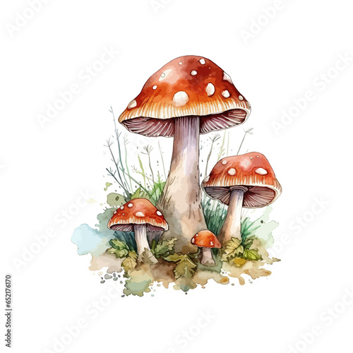 Mushrooms. Hand drawn watercolor. Vector illustration design.