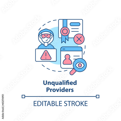 2D editable unqualified providers thin line icon concept, isolated vector, multicolor illustration representing online therapy.