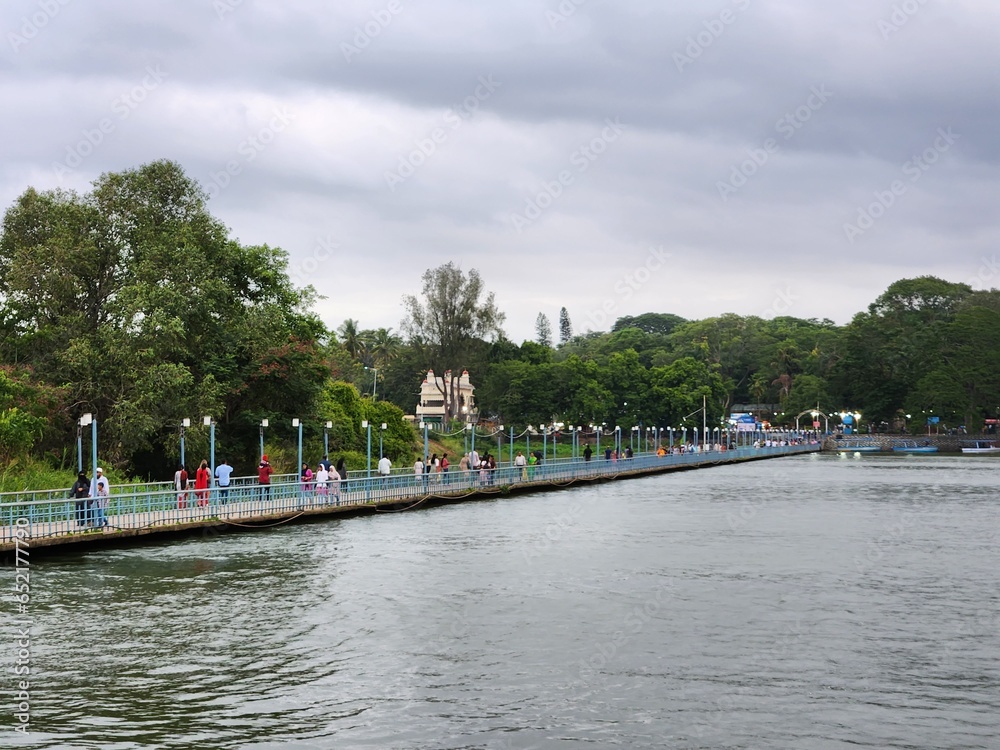 Mysore, Karnataka India - July 28 2023: Kaveri river at Famous Brindavana Gardens near Mysore.