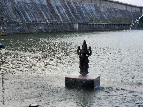 Mysore, Karnataka India - July 28 2023: Kaveri river dam at Famous Brindavana Gardens near Mysore. photo