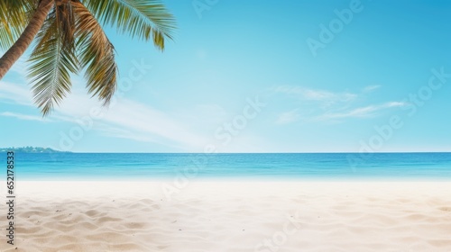 Tropical beach. Empty copy space template for vacation or holiday product. © morepiixel