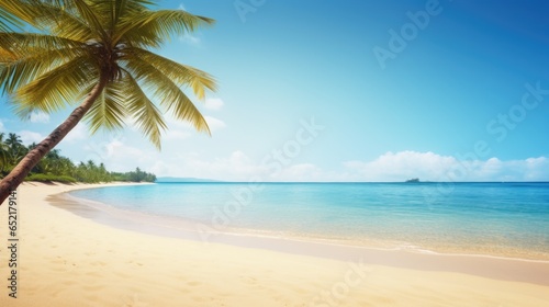 Tropical beach. Empty copy space template for vacation or holiday product. © morepiixel