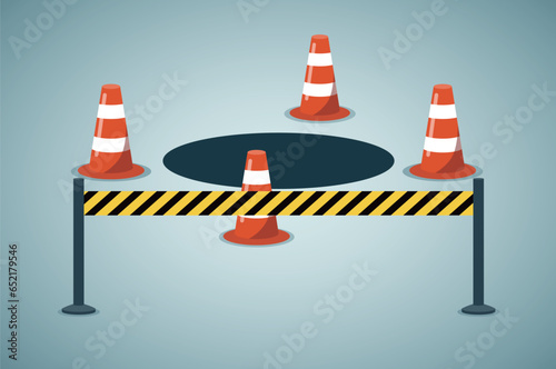 Danger and risk area, economic crisis, danger ahead, concept illustration of business risk and crisis, danger warning sign and trap, failure, bankruptcy, recession, error concept illustration