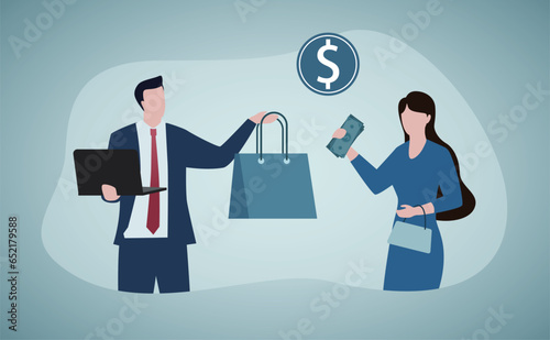 Salesman job abstract concept vector illustration. Personalized selling, face-to-face sales strategy, personal discount, customer service, retail shop happy client abstract metaphor.