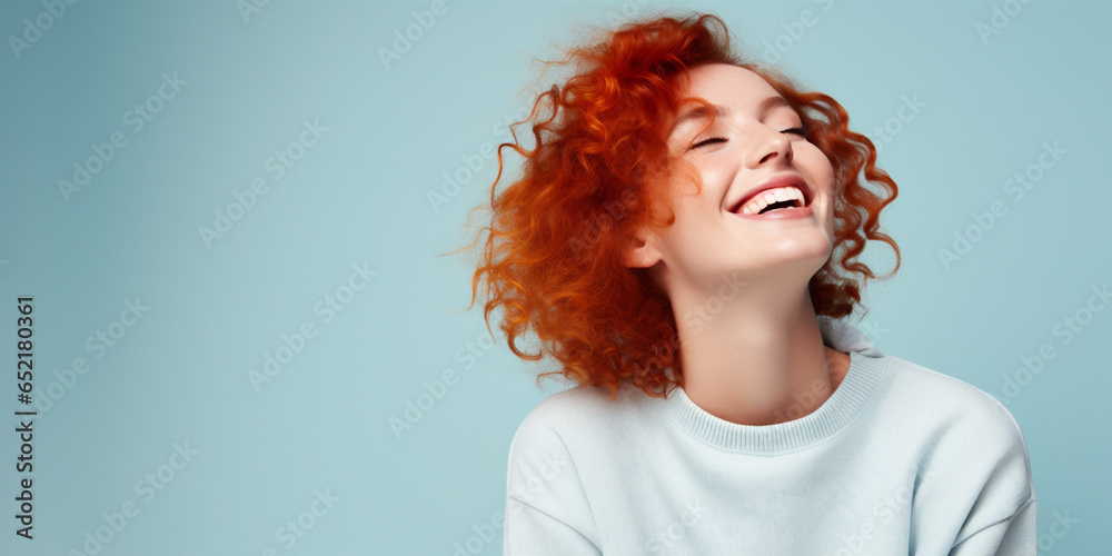 Young curly red hair woman Wearing Sweatshirt Mockup Young curly red hair woman Wearing Sweatshirt Mockup