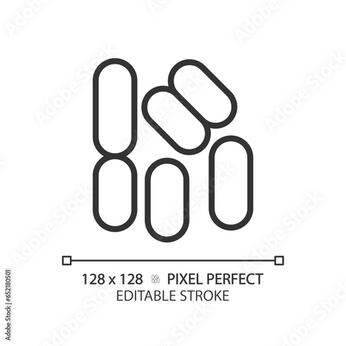 2D pixel perfect editable black bacilli icon, isolated vector, simple thin line illustration representing bacteria.