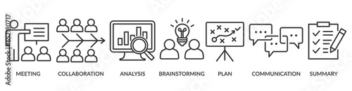 Brief banner web icon vector illustration concept for a briefing of business plan with an icon of meeting, collaboration, analysis, brainstorming, plan, communication, and summary
