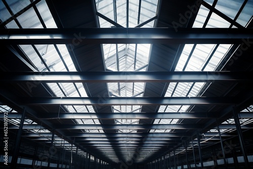 Industrial Premises View: Upward Metal Ceiling or Roof.