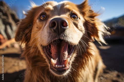 Dog with a comical expression, caught mid-yawn, Generative AI. © Shooting Star Std