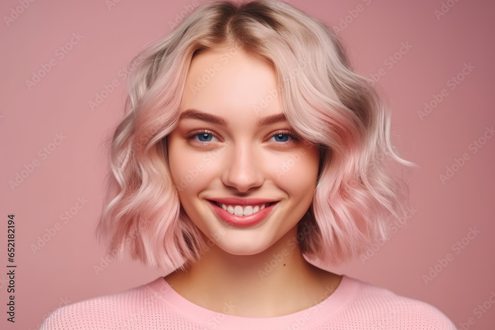 Attractive blondie lady on pink background, AI generated Attractive blondie lady on pink background, AI generated