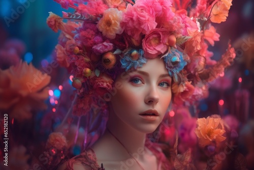 Beautiful girl in flowers  AI generated