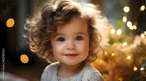 close-up portrait of a kid with soft lighting and blurred backdrop. Generative Ai.