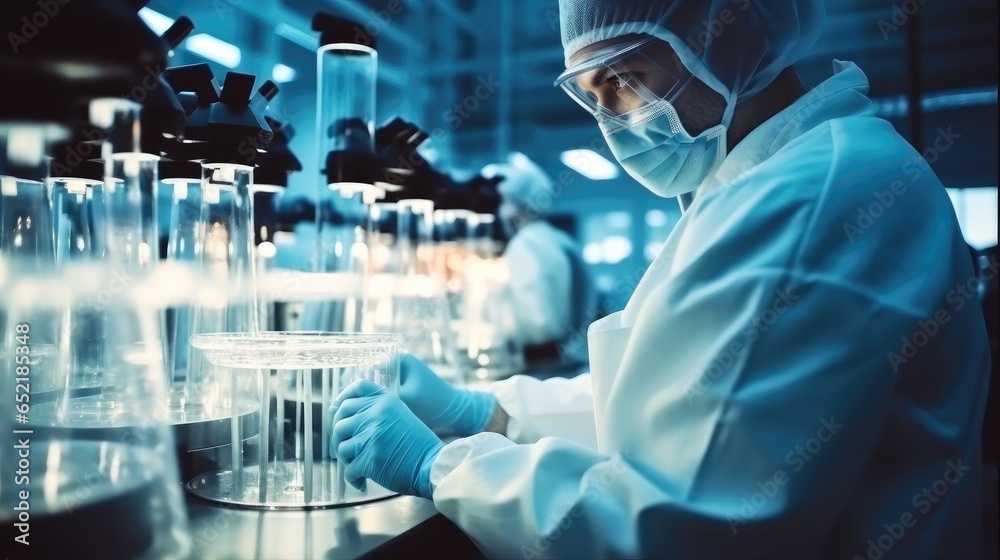 Scientist in a laboratory conducting experiments inside a pharmaceutical manufacturing facility. Scientist in a laboratory conducting experiments inside a pharmaceutical manufacturing facility.