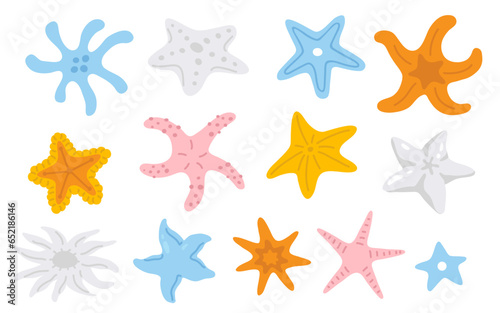 Vector illustration set of cute doodle sea star for digital stamp,greeting card,sticker,icon,summer design