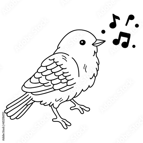 illustration of vector cartoon outline bird singing