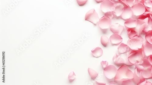 A composition of flowers. Rose flower petals on white background. Valentine's Day, Mother's Day concept. Flat lay, top view, copy spac © ND STOCK