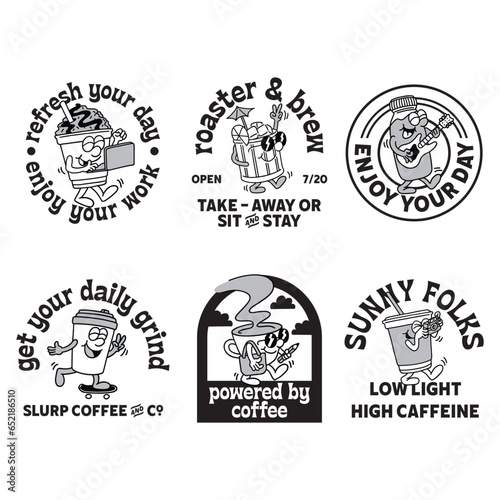 Hand drawn coffee mascot cartoon illustration