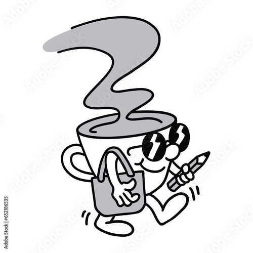 Hand drawn coffee mascot cartoon illustration